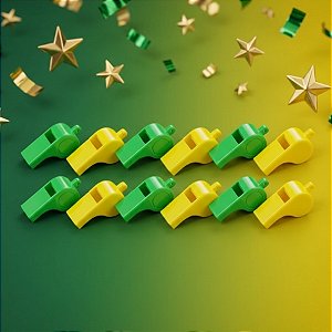 Apito Verde e Amarelo - 4,5x2,5cm - 12 unidades - Rizzo