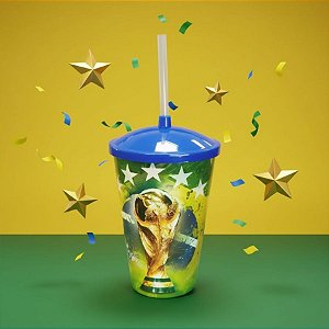 Copo com Tampa e Canudo - Brasil Copa do Mundo Azul - 700ml - 1 unidade - Rizzo