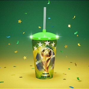Copo com Tampa e Canudo - Brasil Copa do Mundo Verde - 700ml - 1 unidade - Rizzo