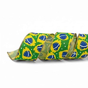 Fita de Cetim 4cmx10m - Brasil - Copa do Mundo - 1 unidade - Rizzo