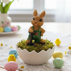 Enfeite Decorativo de Páscoa em Resina - Coelhinho Menino - 9x6x4cm - 1 unidade - Rizzo