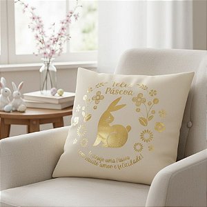 Capa para Almofada de Páscoa - Feliz Páscoa - Creme e Dourado - 43x43cm - 1 unidade - Rizzo