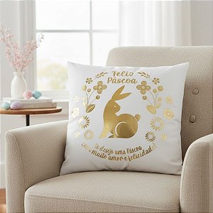 Capa para Almofada de Páscoa - Feliz Páscoa - Branco e Dourado - 43x43cm - 1 unidade - Rizzo