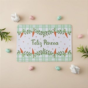 Jogo Americano Retangular de Páscoa - Xadrez Verde com Cenourinhas - Feliz Páscoa - 28x43cm - 1 unidade - Rizzo