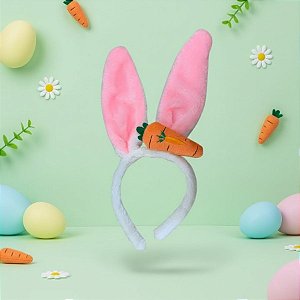 Tiara de Orelha de Coelho de Páscoa - Branco com Rosa - 29x12cm - 1 unidade - Rizzo