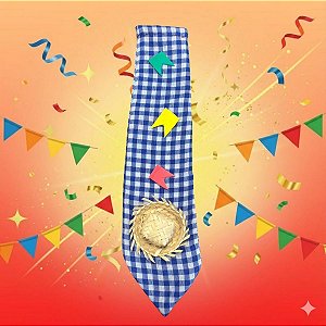 Gravata de Festa Junina - Xadrez Azul - 28,5cm - 1 unidade - Rizzo