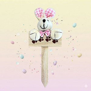 Plaquinha de Páscoa MDF Coelho Xadrez - Rosa - 18cm - 1 unidade - Cromus - Rizzo