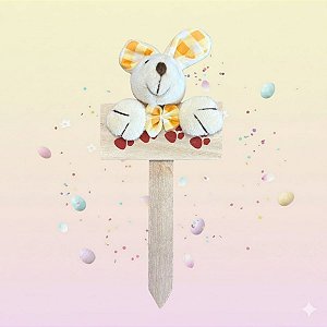 Plaquinha de Páscoa MDF Coelho Xadrez - Laranja - 18cm - 1 unidade - Cromus - Rizzo