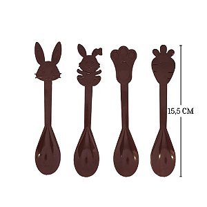Colheres Decorativas de Páscoa - Marrom - 15,5cm - 12 unidades - Rizzo