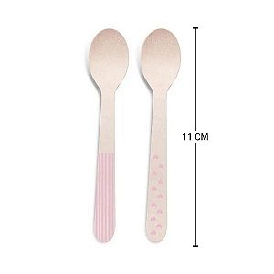 Colherzinha de Madeira Decorada Rosa - 11cm - 8 unidades - Rizzo