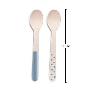 Colherzinha de Madeira Decorada Azul - 11cm - 8 unidades - Rizzo