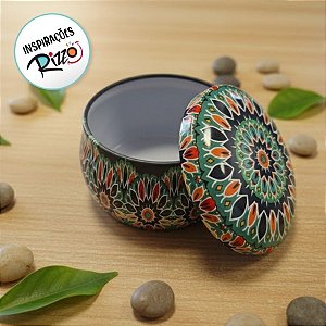 Lata De Metal Estampa De Mandala - Verde - 7x7x4cm - 130ml - 1 unidade - Rizzo