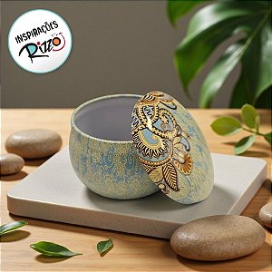 Lata De Metal Estampa De Mandala - Azul, Amarelo e Marrom - 7x7x4cm - 130ml - 1 unidade - Rizzo