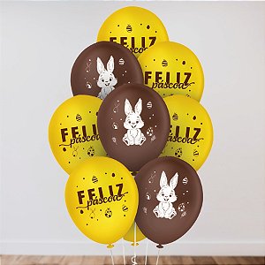 Balão Látex Redondo 9" Feliz Páscoa - 23cm - 25 unidades - Regina - Rizzo