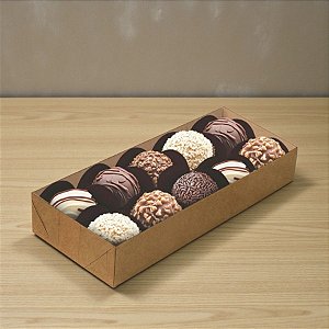 Caixa Para 10 Doces com Tampa Cristal - Kraft Lisa - 20x8x4cm - 10 unidades - Regina - Rizzo