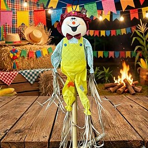 Espantalho Bambu Grande de Festa Junina - Amarelo, Azul e Vermelho - 23x85cm - 1 unidade - Silver Festas - Rizzo