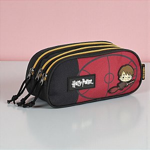 Estojo Triplo com Zíper - Harry Potter - Bordô - 1 unidade - Rizzo