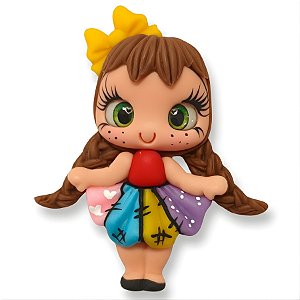 Boneca Caipira Menina em Biscuit - Vestido Colorido - 7cm - 1 unidade - Rizzo