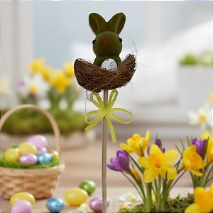 Pick Decorativo de Páscoa - Coelho Verde Musgo no Ninho - 29,5cm - 1 unidade - Rizzo
