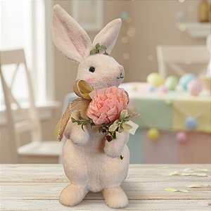 Enfeite Decorativo de Páscoa - Coelho de Pé com Filhote na Cesta - 15x40x20cm - 1 unidade - Cromus - Rizzo