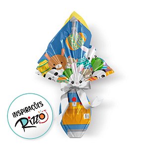 Saco Express 39x39cm Para Ovos de 350g a 500g - Máquina De Bichinhos Azul - 25 unidades - Cromus - Rizzo