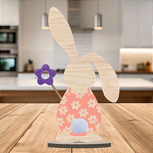 Enfeite Decorativo de Páscoa - Coelhinha com Flor - 12x26x4,5cm - 1 unidade - Grintoy - Rizzo
