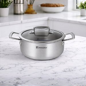 Caçarola em Aço Inox Antiaderente com Tampa de Vidro - Parede Tripla - Linha Steel Blue - 2,2L - 1 unidade - Cromus - Ri