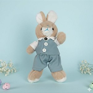 Coelho de Pelúcia Bege de Blazer - Azul e Branco - 17,5x12x7,5cm - 1 unidade - Rizzo
