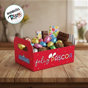 Caixote de Papel Cartão - Páscoa Feelings - Vermelho - 22x15x8cm - 1 unidade - Cromus - Rizzo