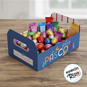 Caixote de Papel Cartão - Páscoa Feelings - Azul - 13,2x9x6,5cm - 1 unidade - Cromus - Rizzo