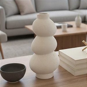Vaso Decorativo Orgânico de Cerâmica - Off-white - 38x19x16cm - 1 unidade - Cromus - Rizzo