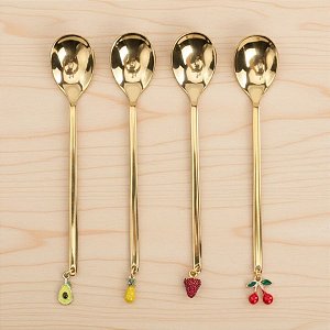 Kit Colher de Chá Dourado - Aço Inox - Pingente Frutas - 4 Peças - 1 unidade - Cromus - Rizzo