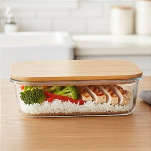 Pote de Vidro Borosilicato Hermético com Tampa de Bambu - 20x15x6,5cm - 1L - 1 unidade - Cromus - Rizzo