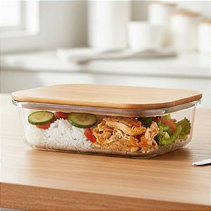Pote de Vidro Borosilicato Hermético com Tampa de Bambu - 17x13x6cm - 635ml - 1 unidade - Cromus - Rizzo