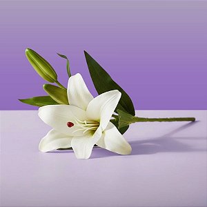Haste Flor Permanente - Lírio com Folhas - Branco - 38cm - 1 unidade - Cromus - Rizzo