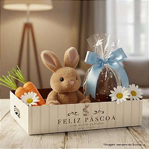 Cesta de Papel Cartão de Páscoa - Classique Bunny - 22x15x6cm - 1 unidade - Cromus - Rizzo