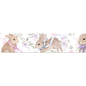 Fita de Cetim 38mm x 10m - Coelhos com Laços Xadrez Lilás - ECF009TR Cor 072 - Rolo 10m - 1 unidade - Fitas Progresso -