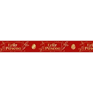 Fita de Cetim 22mm x 10m - Feliz Páscoa Gold Vermelho - ECF005H Cor 1109 - Rolo 10m - 1 unidade - Fitas Progresso - Rizz