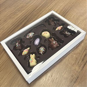 Caixa Coelho de Páscoa - 10 Cavidades - Branco - 16x23cm - 5 unidades - Rizzo