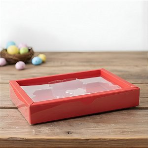 Caixa Coração Diamantado - 3 Cavidades - Vermelho - 19,5x14cm - 5 unidades - Rizzo