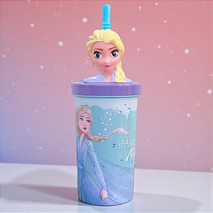 Copo com Tampa e Canudo - Elsa 3D - Frozen - 360ml - Disney Original - 1 unidade - Rizzo