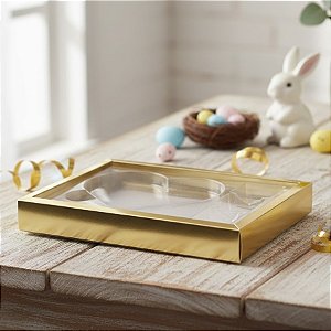 Caixa Coração Plano - 3 Cavidades - Ouro Metalizado - 23x16x3cm - 5 unidades - Crystal - Rizzo