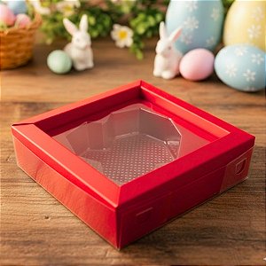 Caixa Coração Diamantado - 1 Cavidade - Vermelho - 10x10x3cm - 5 unidades - Crystal - Rizzo