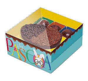 Caixa New Practice Meio Ovo com Bombons Páscoa Cores Azul 100g 12x12x6cm - 06 unidades - Cromus Páscoa - Rizzo Embalagen