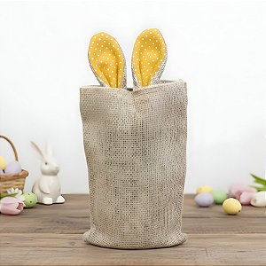 Saco de Juta de Páscoa com Orelha Amarela Poá Branco - 1 unidade - EcoArt - Rizzo