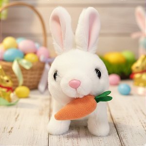 Coelho de Pelúcia Branco com Som, Luz e Movimento - 8x16x11cm - 1 unidade - Rizzo