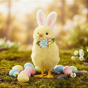 Enfeite Decorativo de Páscoa - Pintinho com Orelhas de Coelho - 23x9x7cm - 1 unidade - Cromus - Rizzo