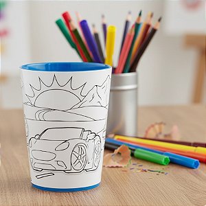 Copo Para Colorir Color Cup Carro - Azul - 10cm - 1 unidade - Rizzo
