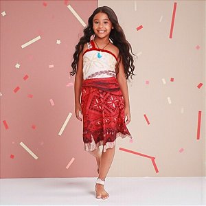 Fantasia Infantil Moana - Top, Saia, Colar e Tornozeleira - M - Disney Original - 1 unidade - Rizzo