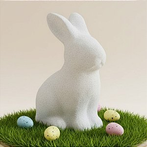 Enfeite Decorativo de Páscoa - Coelhinho Branco de Cimento - 12,5x8x14,5cm - 1 unidade - FlorArte - Rizzo